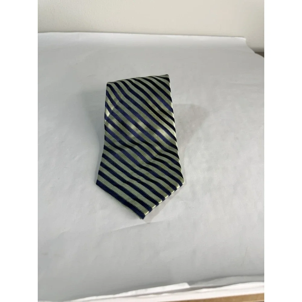 Calvin Klein Men's Silk Tie Navy Blue‎ & Light Green Diagonal Stripe Classic